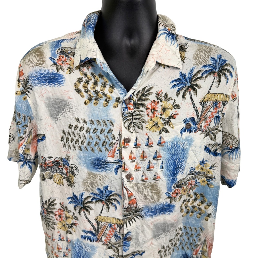 Batik Bay Mens XL Aloha Hawaiian Shirt Tropical Scene Button Up‎ Rayon